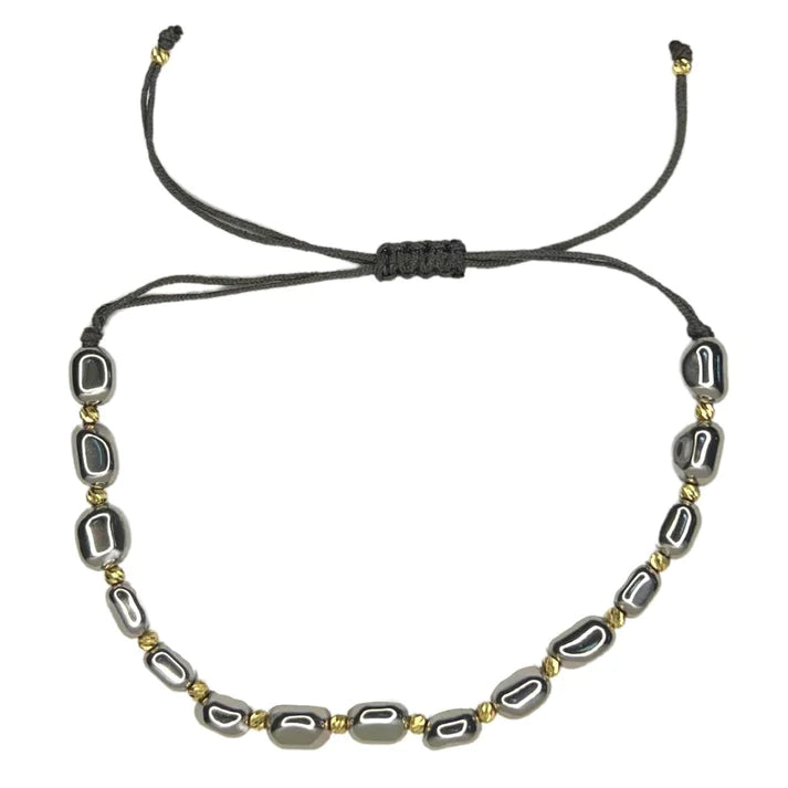 Bratara Snur cu Bile Aur 14k si Hematit Argintiu 5mm