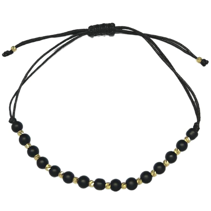 Bratara Snur cu Bile Aur 14k si Pietre Negre 4mm