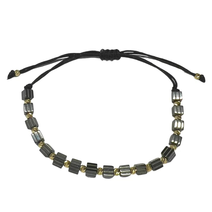Bratara Snur Barbati cu Bile Aur 14k si Hematit Cubic 4mm