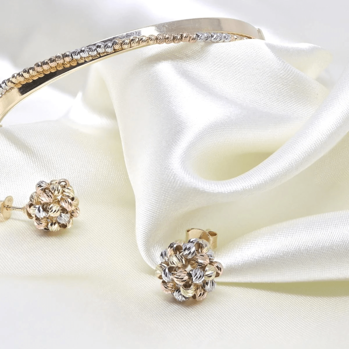 Cercei Aur Alb Galben si Roz 14k Bile - Bijuteria Cleopatra