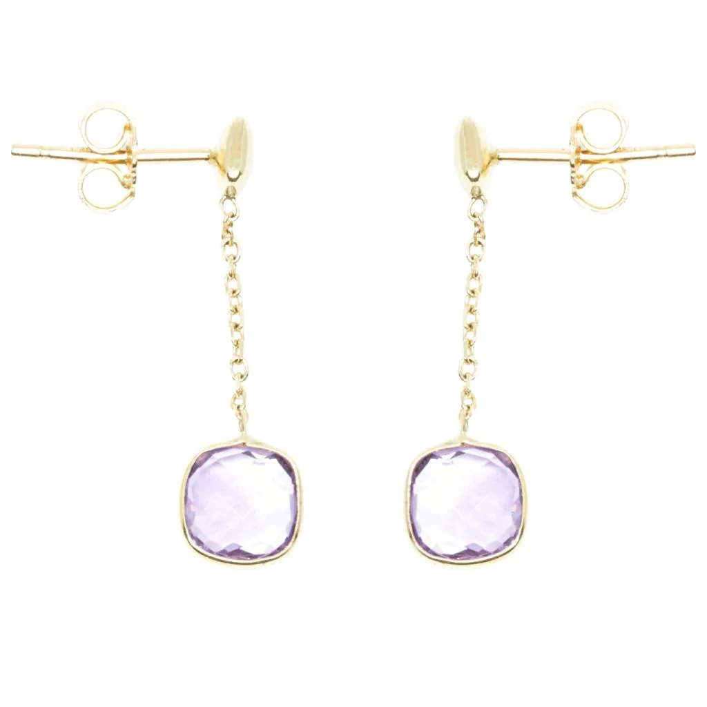 Cercei Aur 14k Patrati cu Piatra Ametist