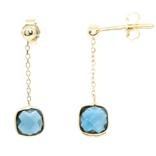 Cercei Aur 14k Piatra Patrata Topaz Albastru
