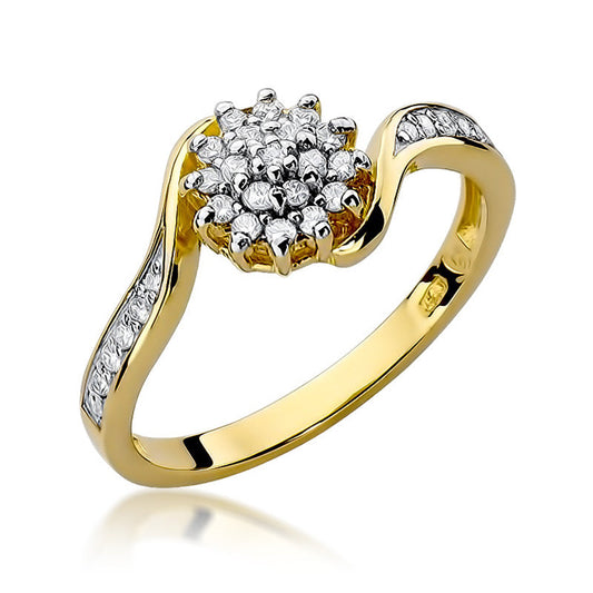 Inel de Logodna din Aur Galben 14k Floare cu Diamante 0.26ct