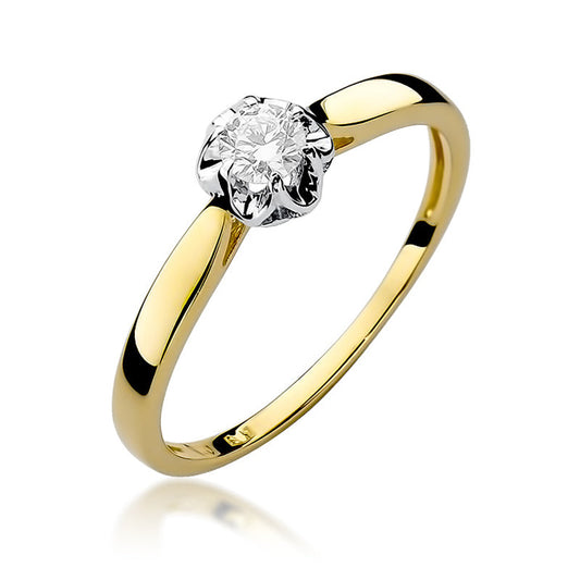 Inel de Logodna din Aur Galben 14k Floare cu Diamant 0.15ct