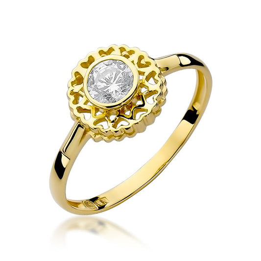 Inel de Logodna din Aur Galben 14k Floare cu Diamant 0.30ct
