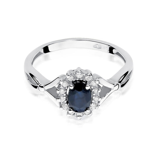 lnel de Logodna Aur Alb 14k cu Safir 0.70ct Diamante 0.12ct