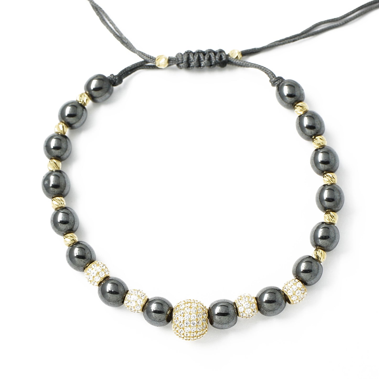 Bratara cu Snur, Bile de Aur 14K Fatetate, Pietre Zirconia si Hematit - Bijuteria Cleopatra