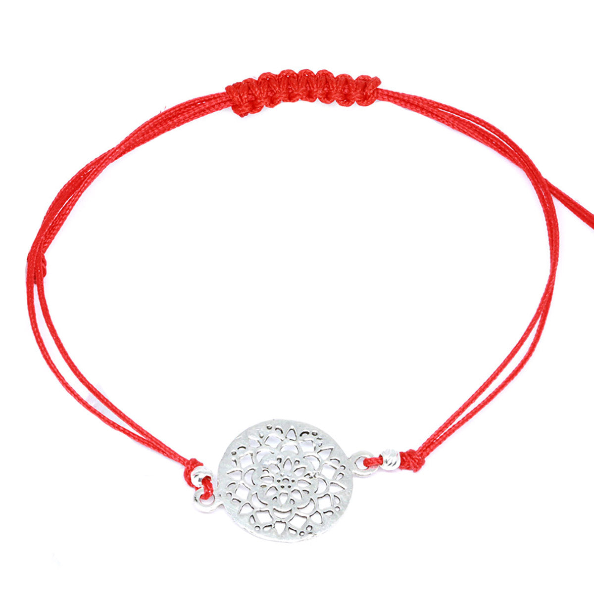 Bratara Argint Snur Rosu Floare - Bijuteria Cleopatra