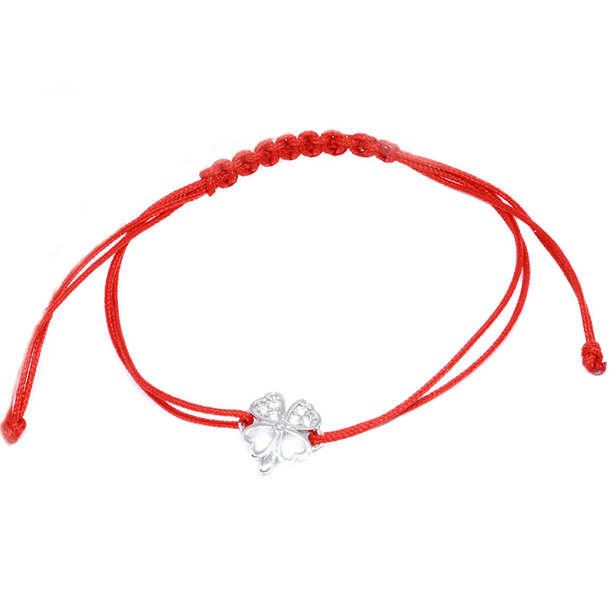 Bratara Argint Snur Rosu Trifoi cu Zirconiu - Bijuteria Cleopatra