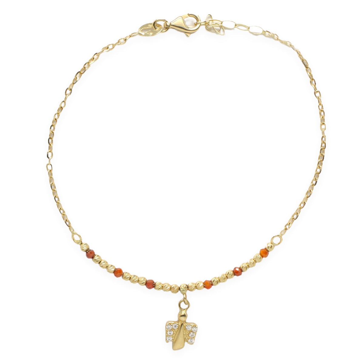 Bratara Aur 14k cu Bilute, Pietre Zirconia Orange si Charm Ingeras - Bijuteria Cleopatra