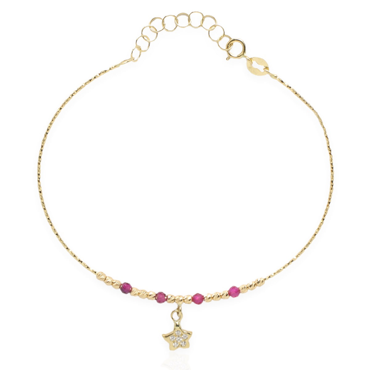 Bratara Aur 14k cu Pietre Zirconia Roz si Charm Stea - Bijuteria Cleopatra