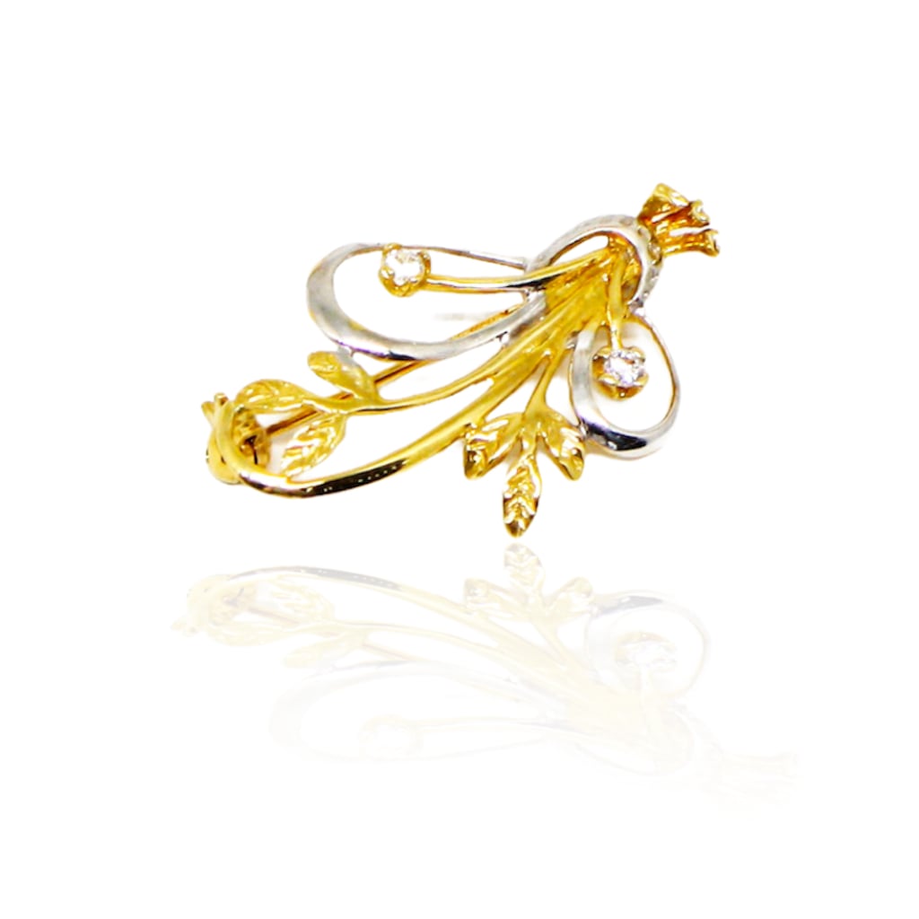 Brosa Aur 14k Galben si Alb Floare - Bijuteria Cleopatra