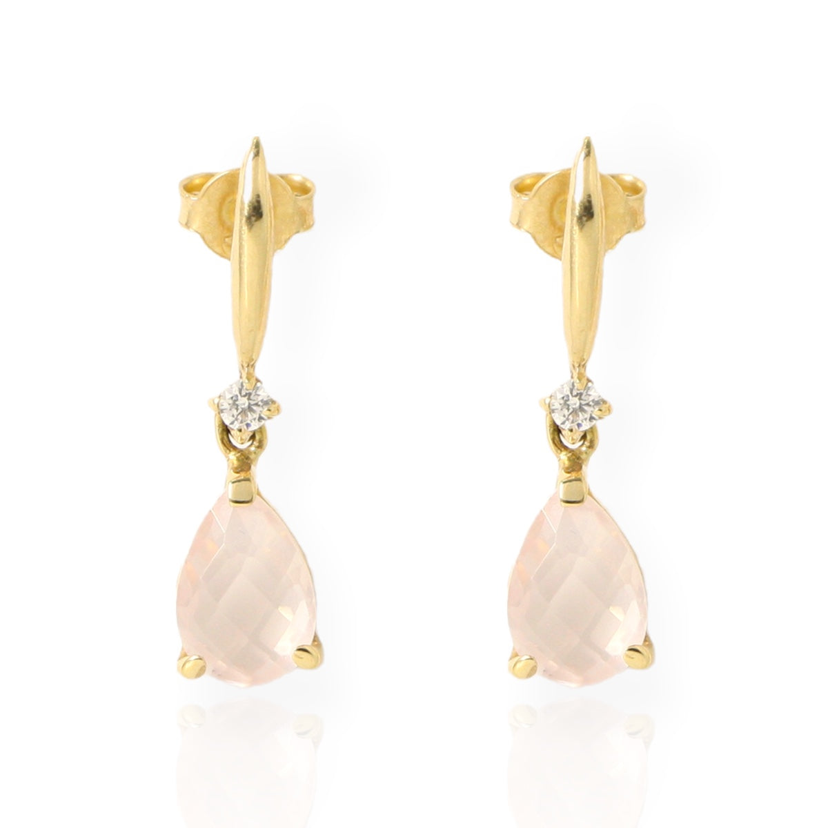 Cercei Aur 14K Cu Piatra Cuart Roz Fatetat Si Zirconia - Bijuteria Cleopatra