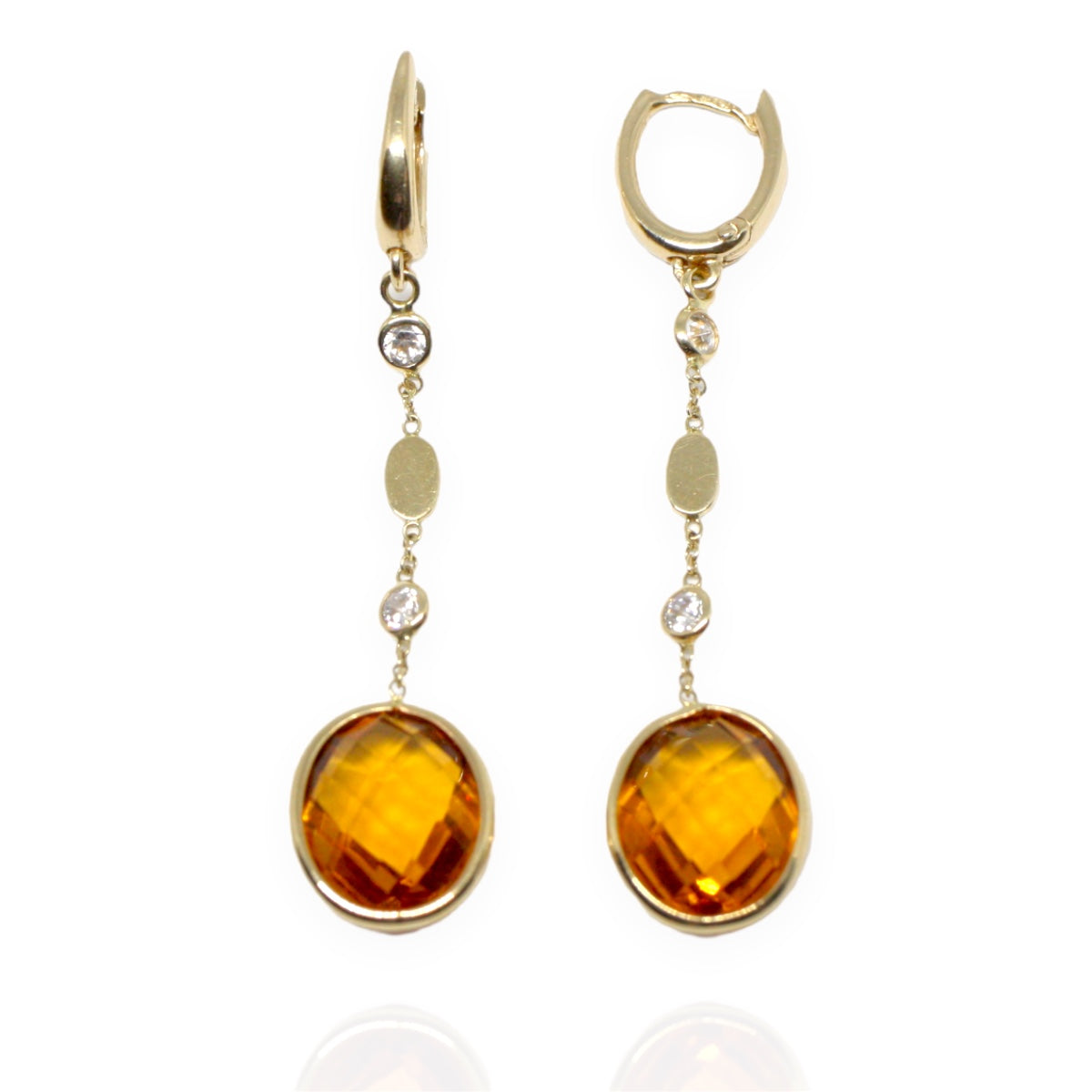 Cercei Aur 14k Lungi cu Piatra Citrin - Bijuteria Cleopatra