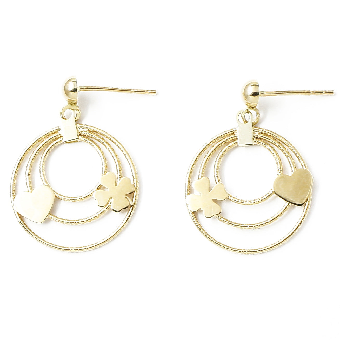 Cercei Aur 14k Rotunzi Cu Inima si Trifoi cu Patru Foi - Bijuteria Cleopatra