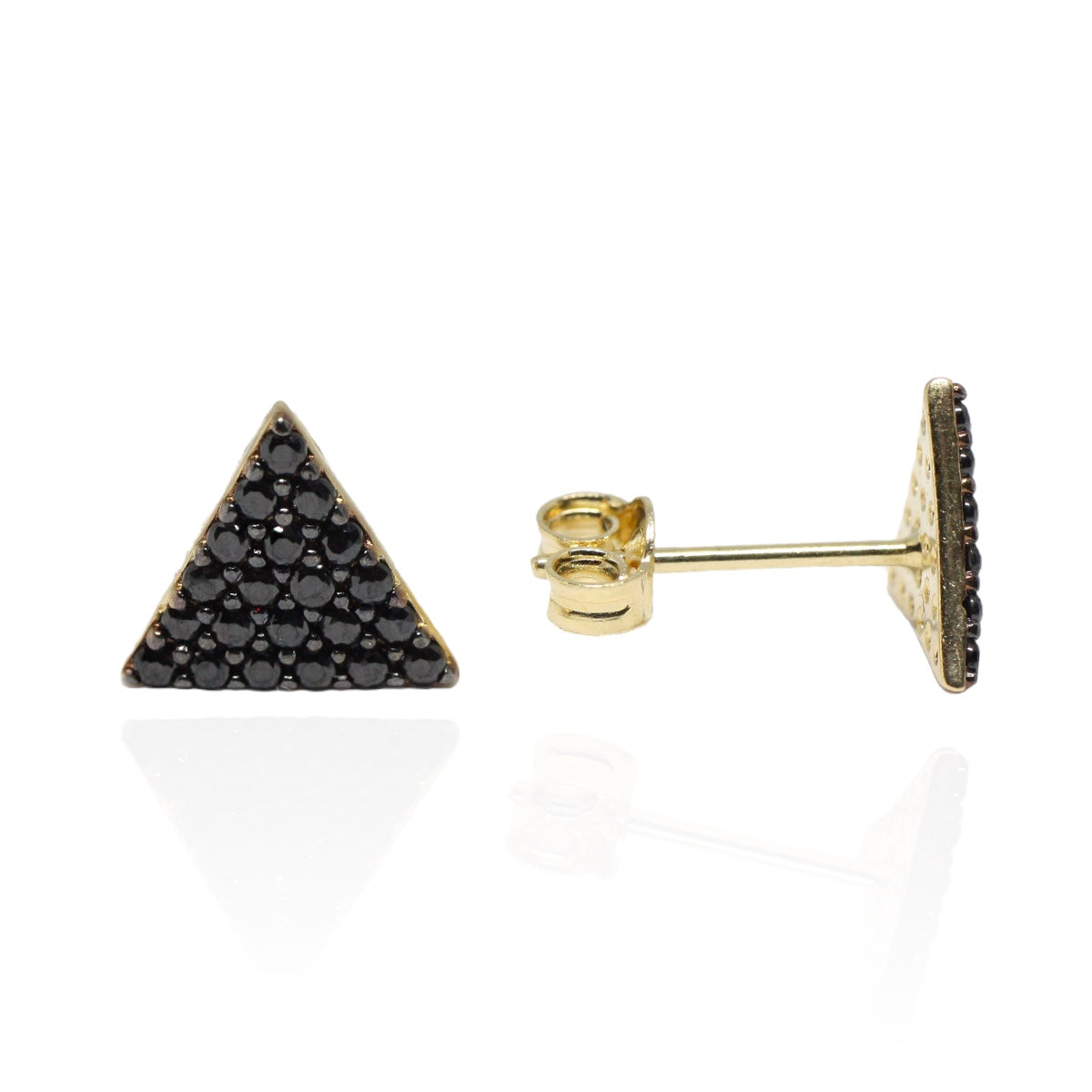 Cercei Aur 14k Triunghi cu Pietre Zirconia Negre - Bijuteria Cleopatra