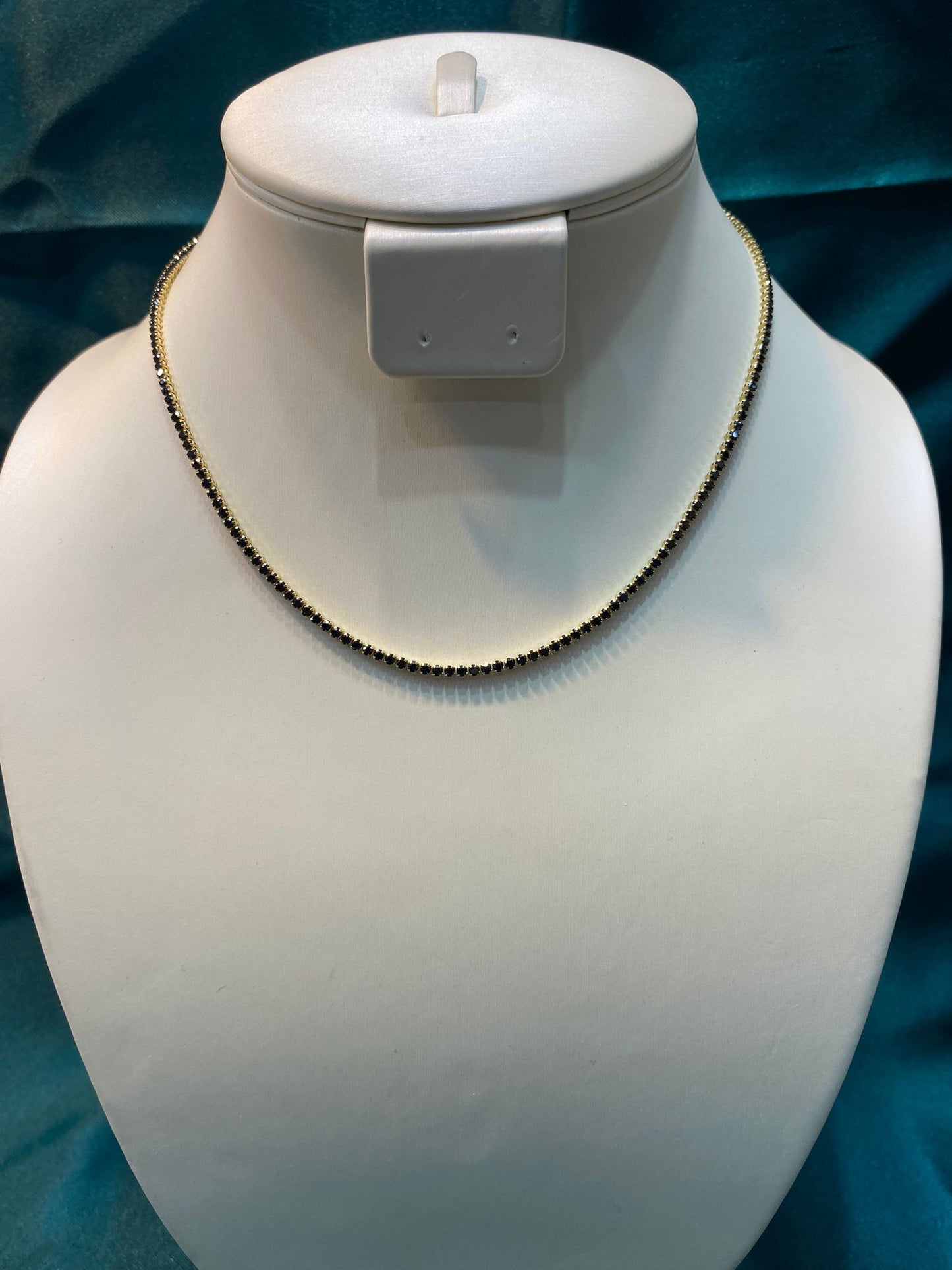 Lant Aur 14K Tennis cu Pietre Negre