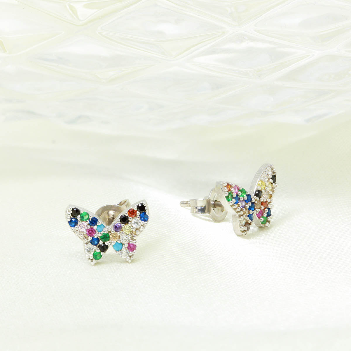 Cercei Argint Fluture cu Pietre Multicolore