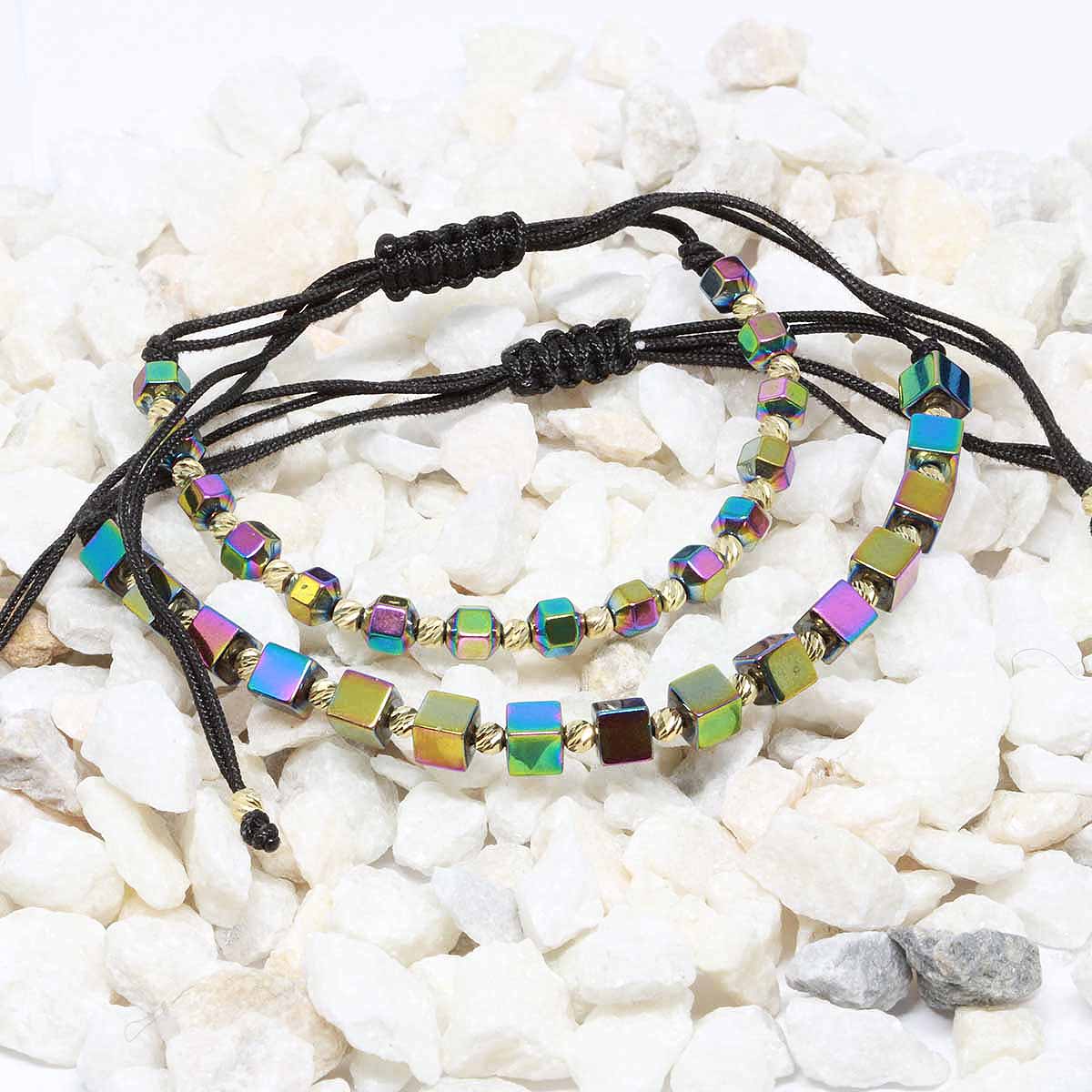 Bratara Snur cu Bile de Aur 14k si Hematit Multicolor