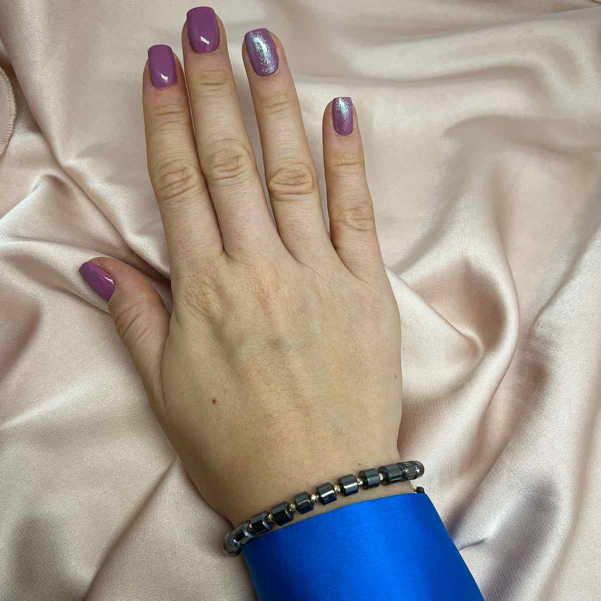 Bratara Snur Aur 14k cu Bile si Hematit Cilindric Gri