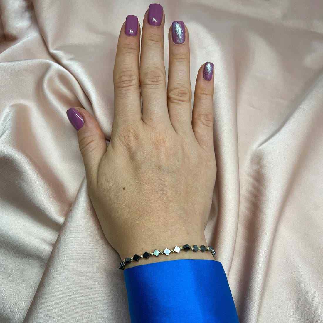 Bratara Snur Aur 14k cu Bile si Hematit Floare