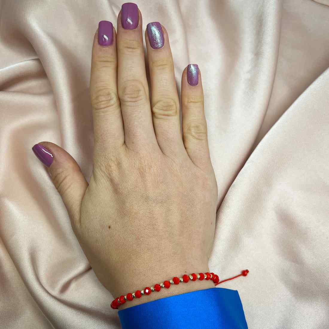 Bratara Snur Aur 14k cu Bile si Piatra Rosie