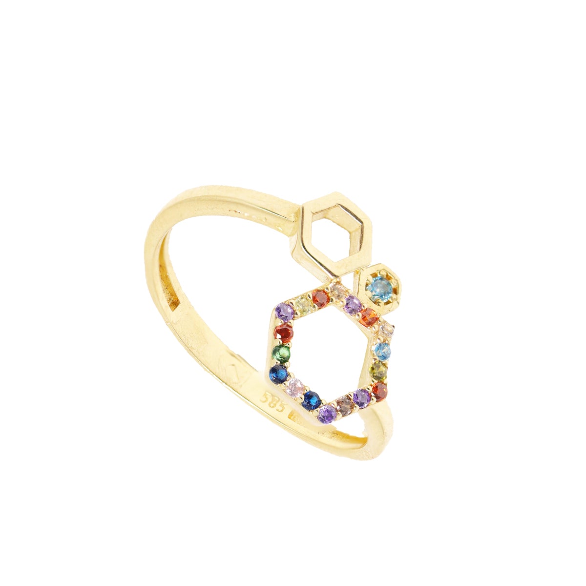 Inel Aur 14k cu Forme Geometrice si Pietre Multicolore - Bijuteria Cleopatra