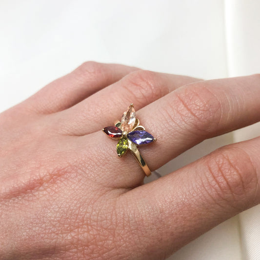 Inel Aur 14k Fluture cu Pietre Colorate - Bijuteria Cleopatra