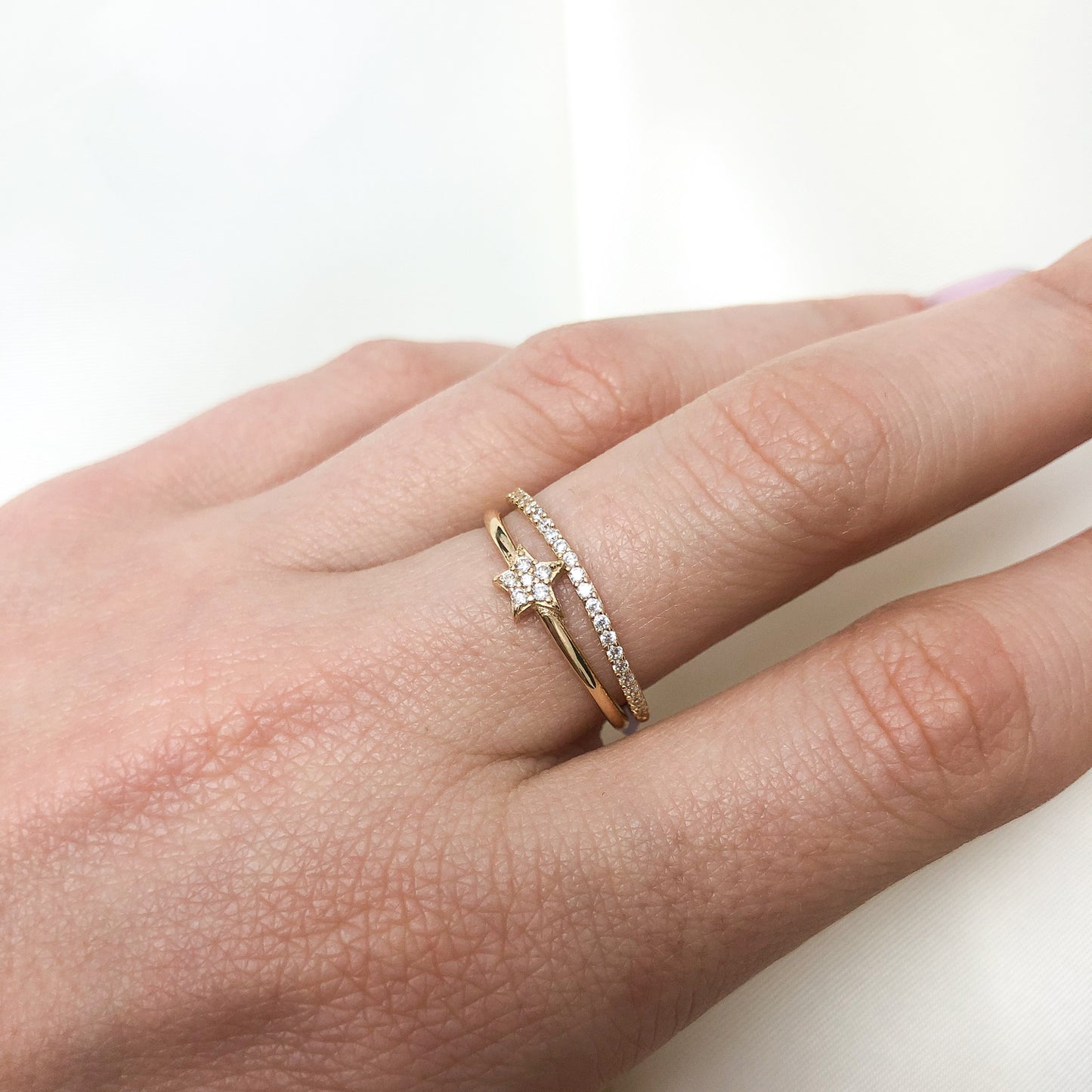 Inel Aur 14k Stea cu Pietre Albe - Bijuteria Cleopatra