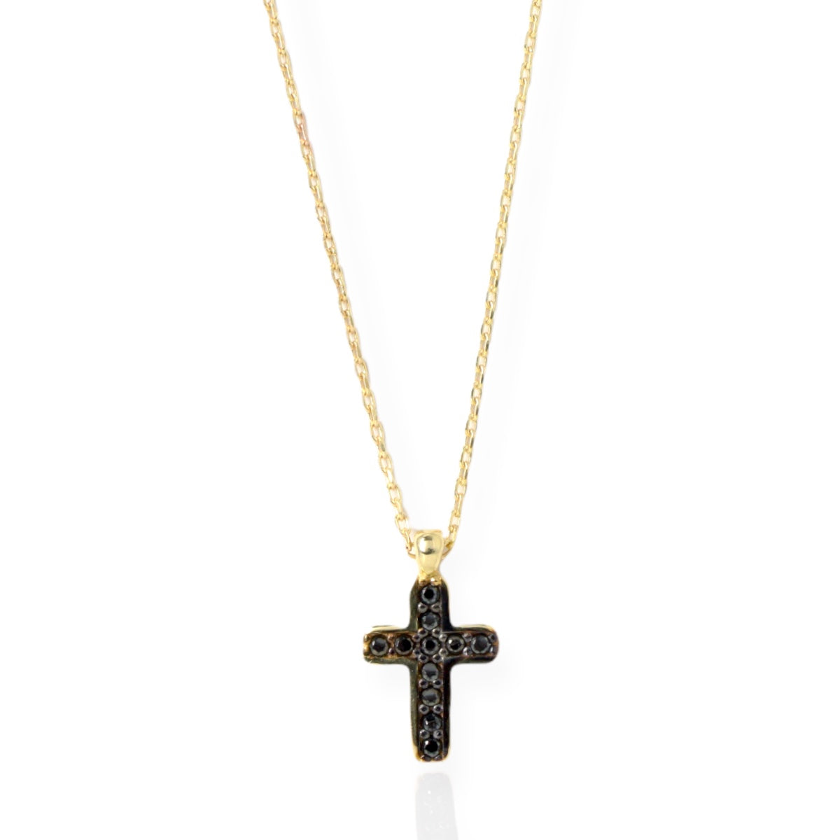 Lant Aur 14K Cruce Cu Pietre Zirconia Negre - Bijuteria Cleopatra