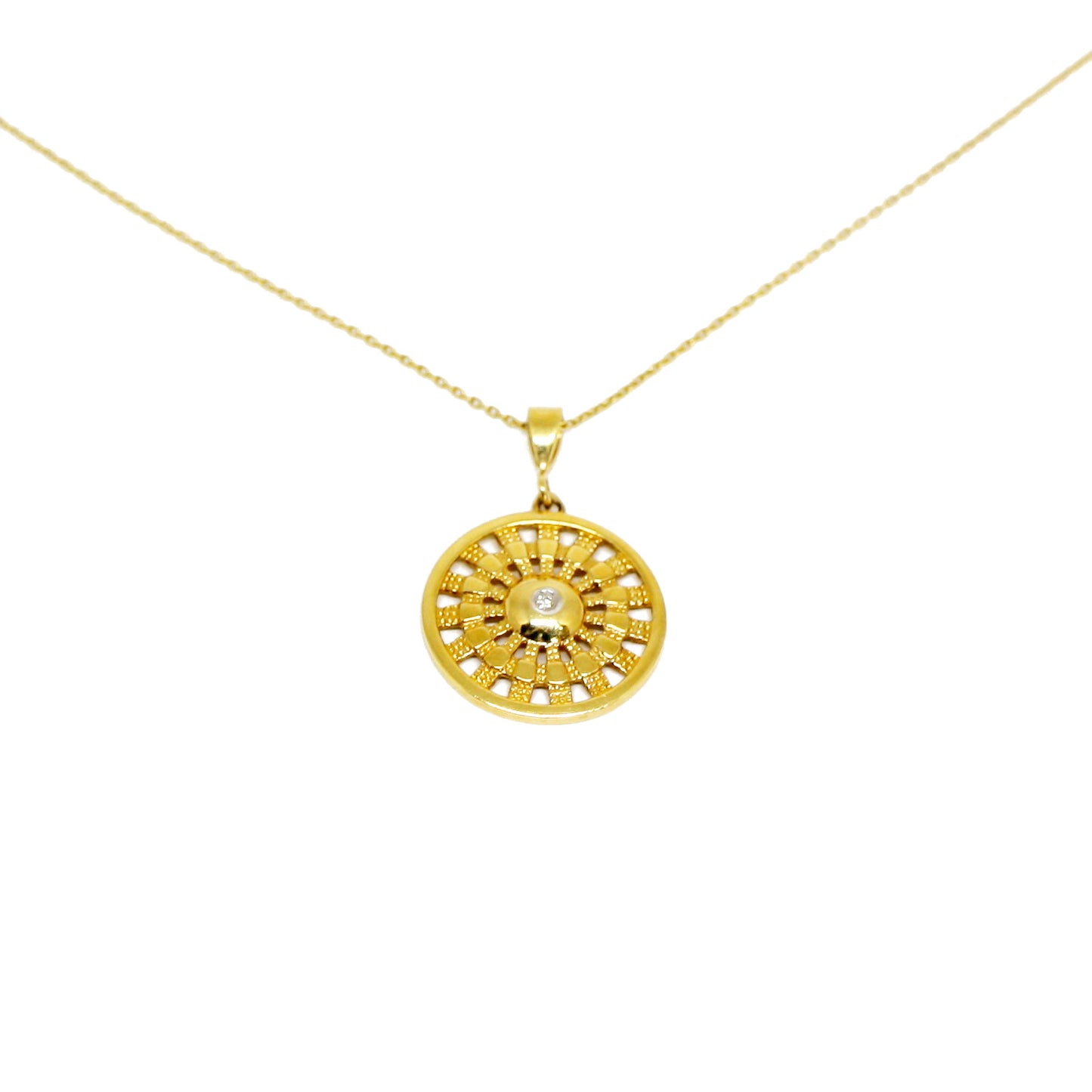 Lant Aur 14k cu Pandantiv Rotund si Diamant 0.01 carate - Bijuteria Cleopatra