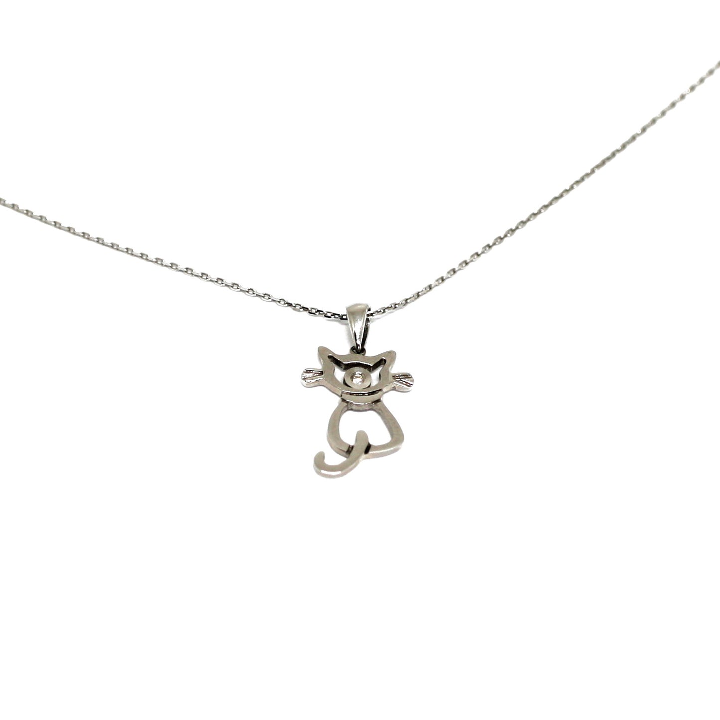 Lant Aur Alb 14k Pisica si Diamant 0.05 carate - Bijuteria Cleopatra