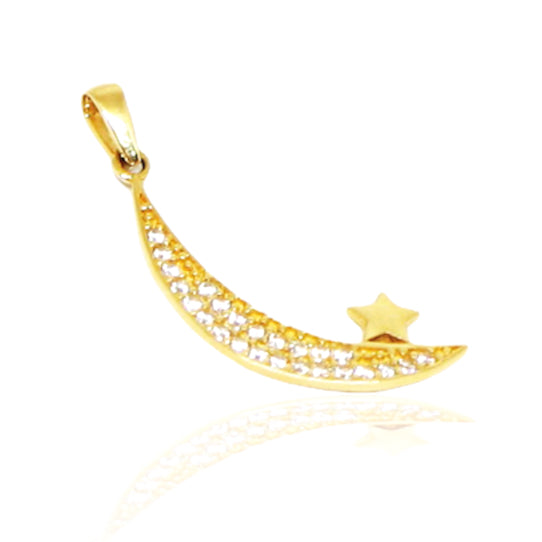 Pandantiv Aur 14k Semiluna si Stea cu Pietre Albe - Bijuteria Cleopatra