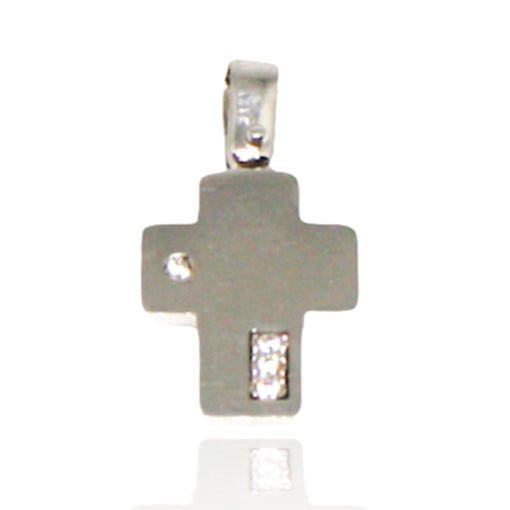 Pandantiv Cruce din Aur Alb 14k cu Pietre Zirconia Albe - Bijuteria Cleopatra