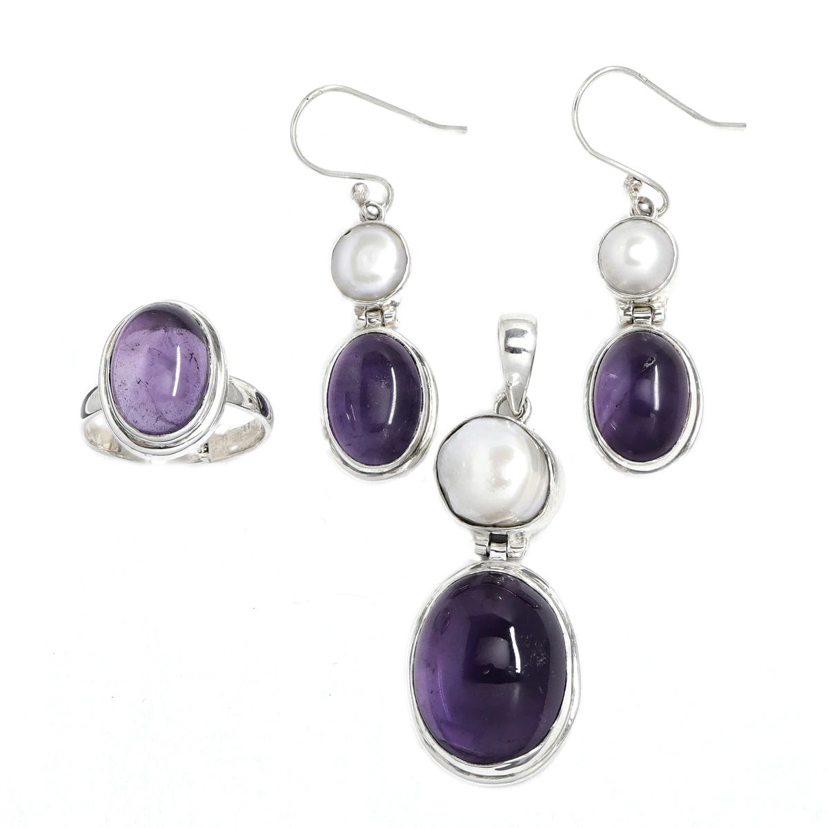 Set Argint Ametist Si Perla - Bijuteria Cleopatra