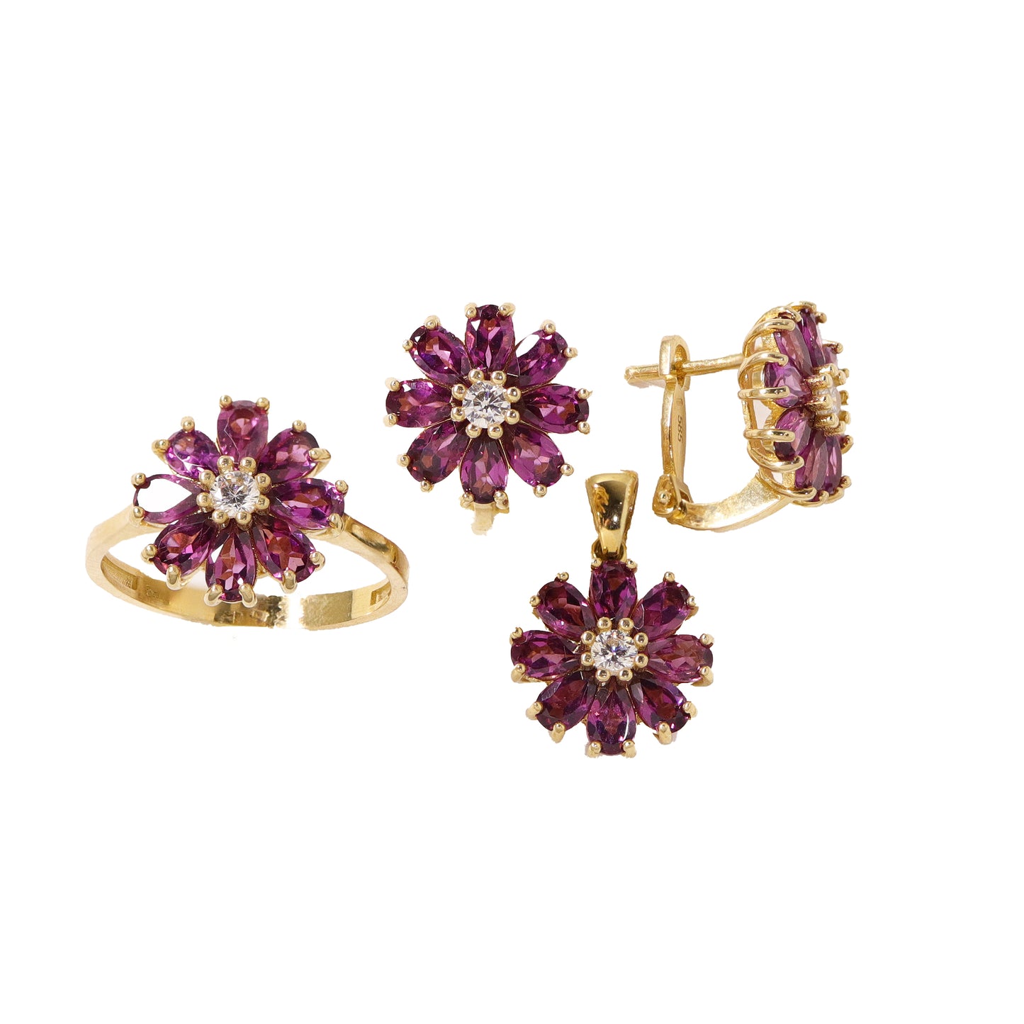 Set Aur 14K Floare Pietre Zirconia Mov - Bijuteria Cleopatra