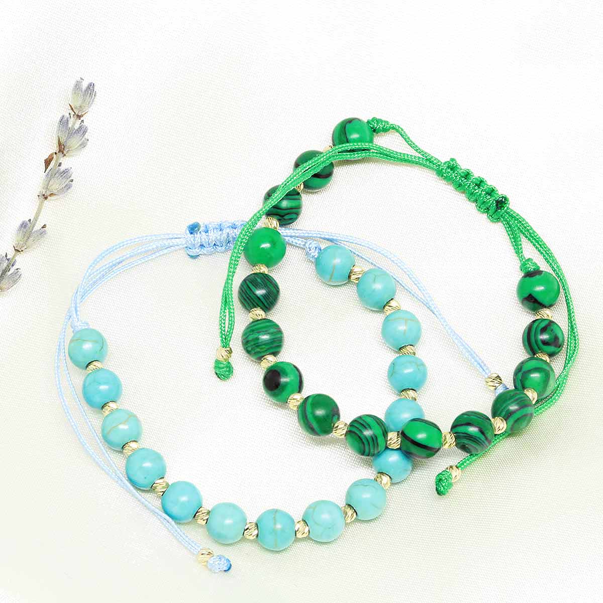 Bratara Snur Bile Aur 14k si Malachit - Bijuteria Cleopatra