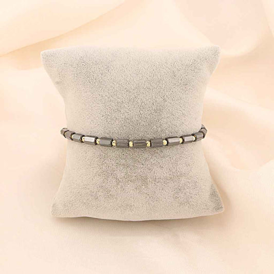 Bratara Snur cu Bile de Aur 14k si Hematit Geometric