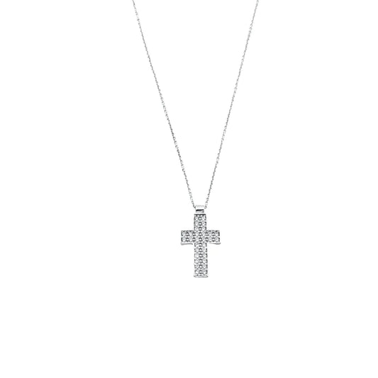 Lant Aur Alb 14k Cruce cu Pietre Zirconia Faith