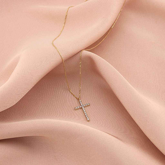 Lant Aur 14k Cruce cu Pietre Zirconia 1.6 cm Big Cross