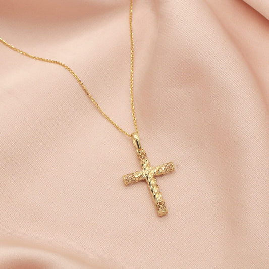 Pandantiv Aur 14k Cruce cu Elemente Filigran Spiral Cross