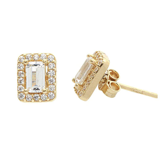 Cercei Aur Galben 14k cu Pietre Zirconia Baguette