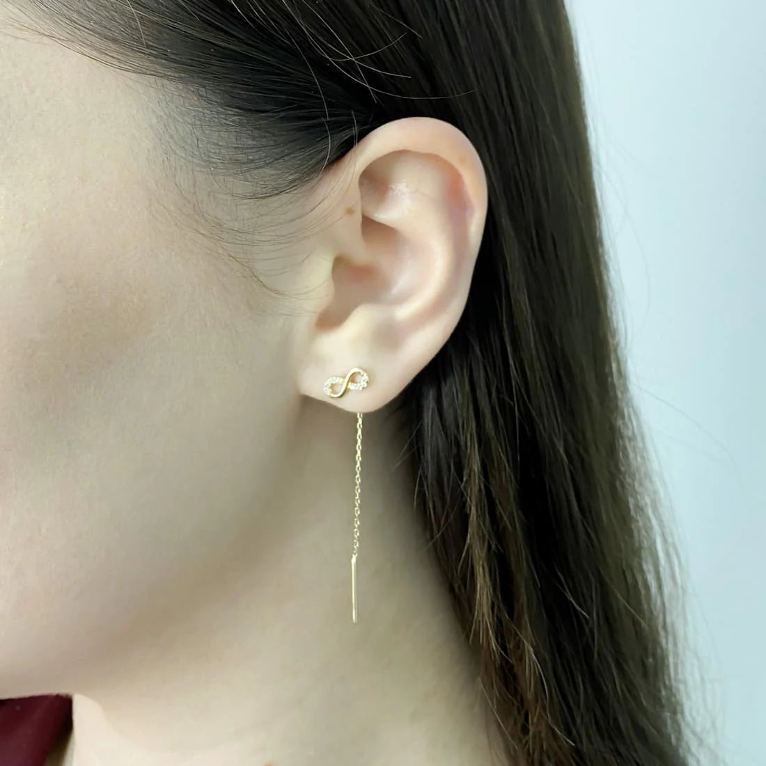 Cercei Fir Aur 14k Infinit cu Pietre Zirconia