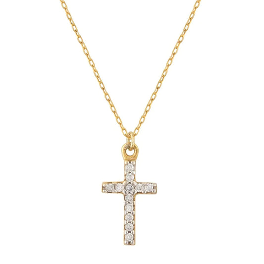 Lant Aur 14k Cruce cu Pietre Zirconia 1.3 cm Medium Cross