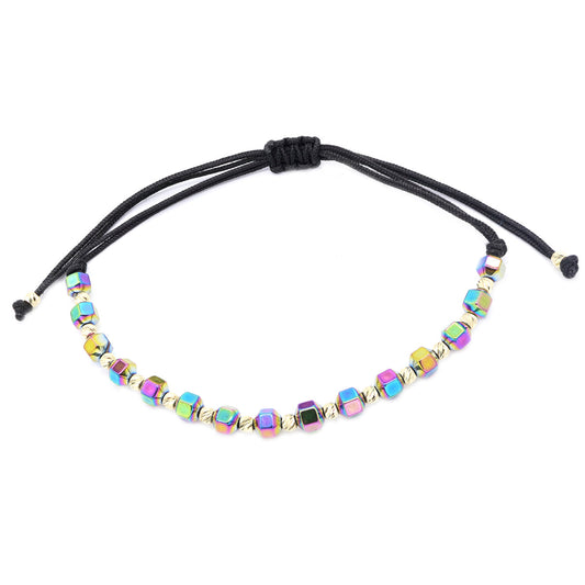 Bratara Snur cu Bile de Aur 14k si Hematit Multicolor