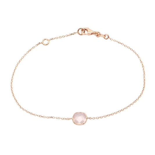 Bratara Aur Roz 14k cu Piatra Cuart Roz Patrat