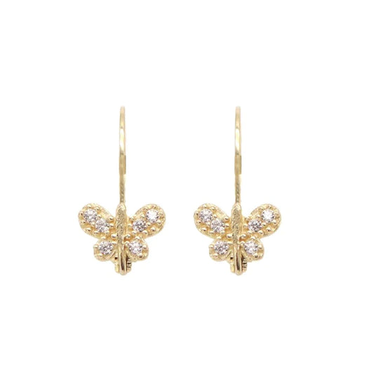Cercei Copii Aur 14k Fluture cu Pietre Albe