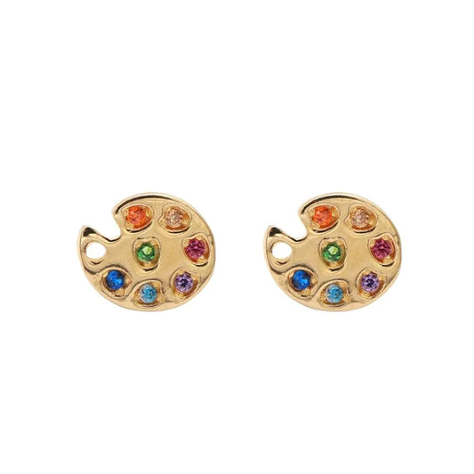 Cercei Aur 14k Paleta Pictura cu Pietre Multicolore