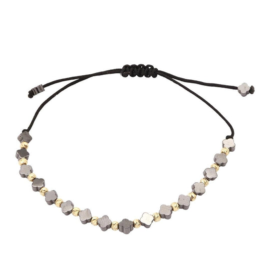 Bratara Snur Aur 14k cu Bile si Hematit Floare