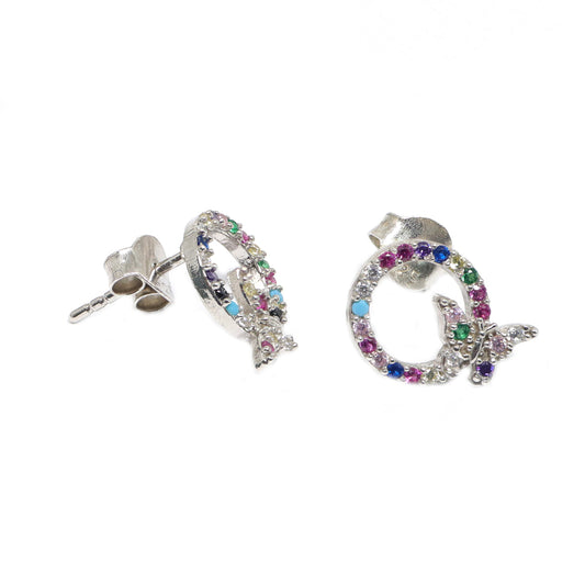 Cercei Argint Fluture cu Pietre Multicolore